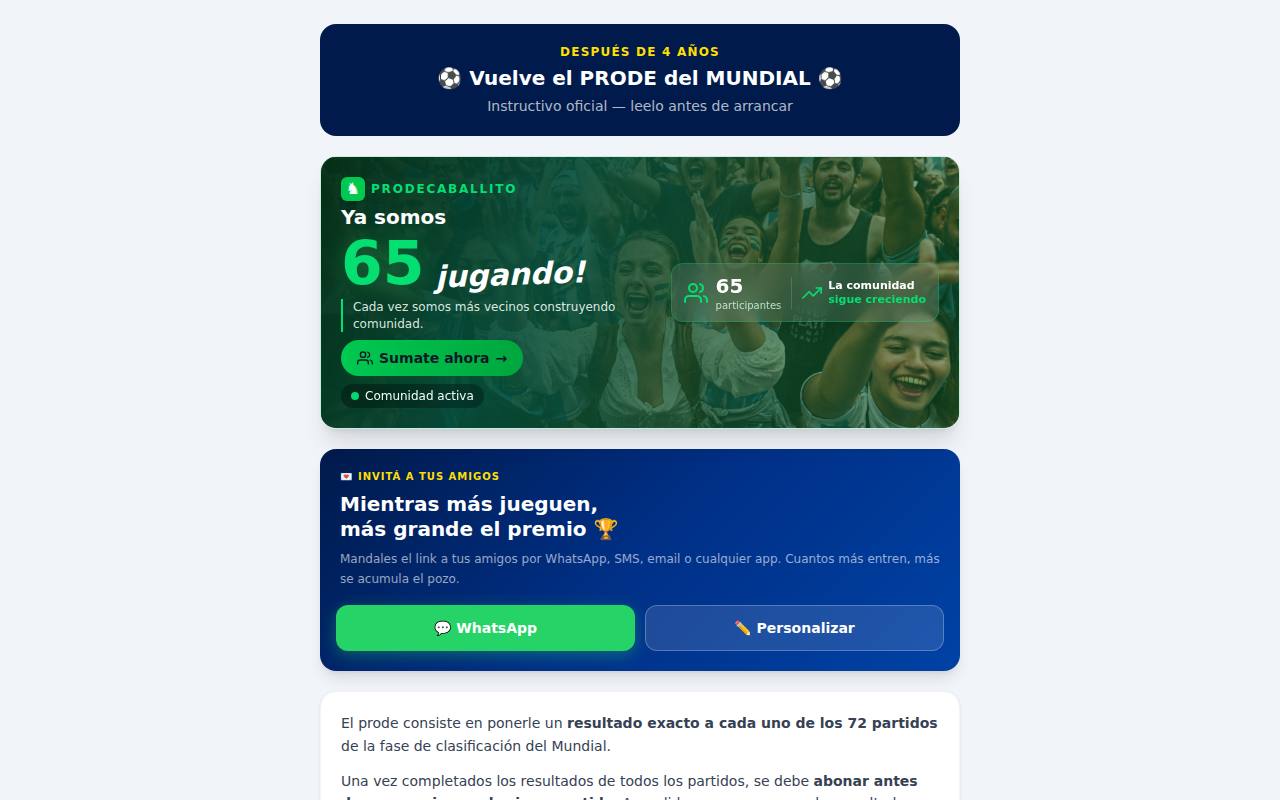 Pantalla principal de Prode Caballito con el contador de participantes
